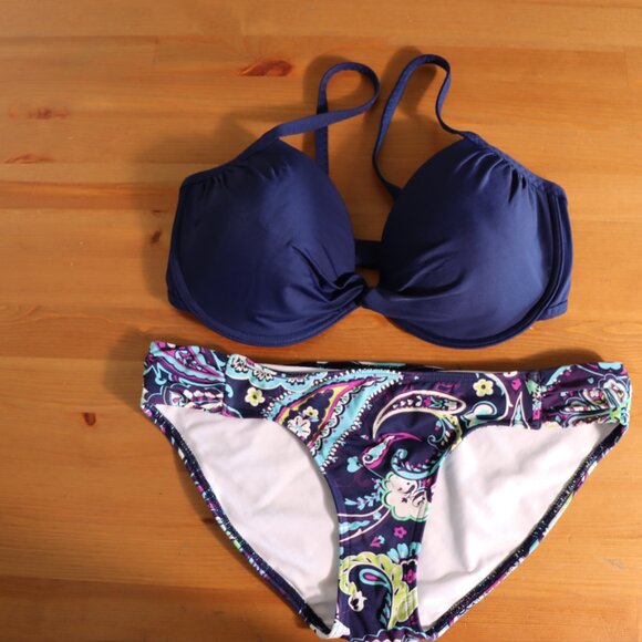 Land's End Two piece bikini set Bra 13, 36DDD/38; Bottom Size 8, blue purple - Picture 5 of 12